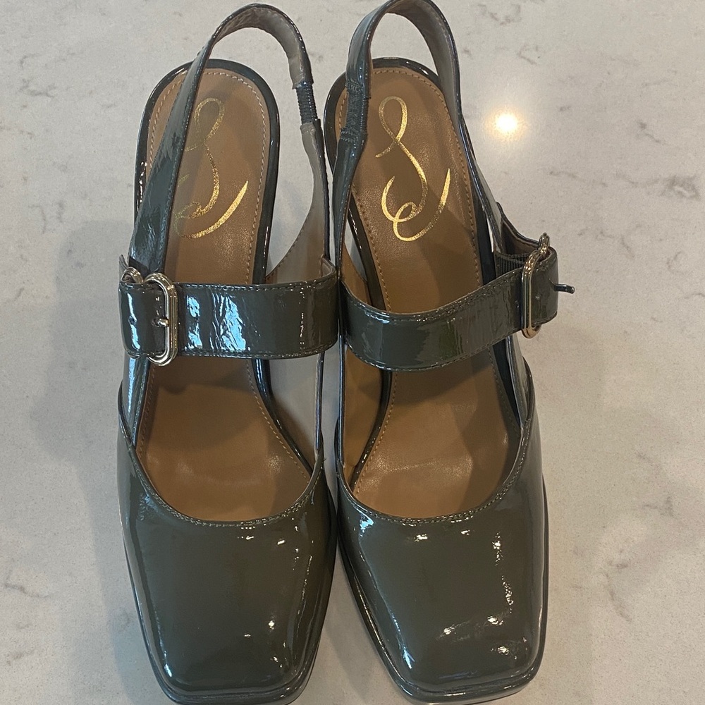 Yves Saint Laurent Dark Green Patent Slingback Heels